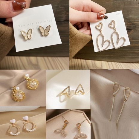 aretes de diamantes de imitación geométricos de mariposa de perlas de corazón's discount tags