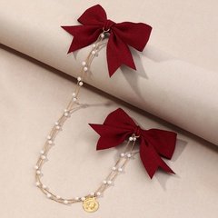 korean fashion new style simple Bowknot pearl chain hairpin
