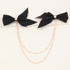 fashion korean new style simple Bowknot double chain pearl word clip