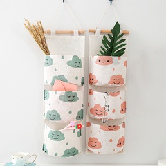 Home back-style dormitory multi-layer cotton and linen cloth art hanging bag storage bag