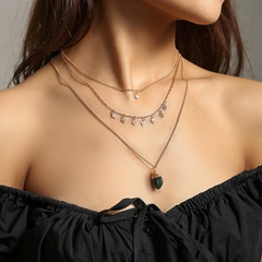 retro diamond-shaped tassel natural agate stone pendant multi-layer necklace