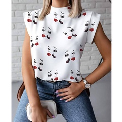 Simple stand-up collar lip printing sleeveless shirt
