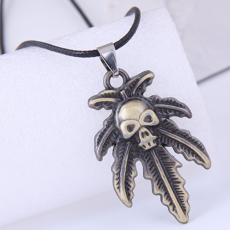 fashion new style maple leaf skull wax rope necklace