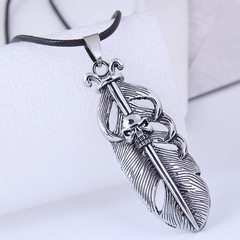 fashion new style metal concise feather wax rope necklace