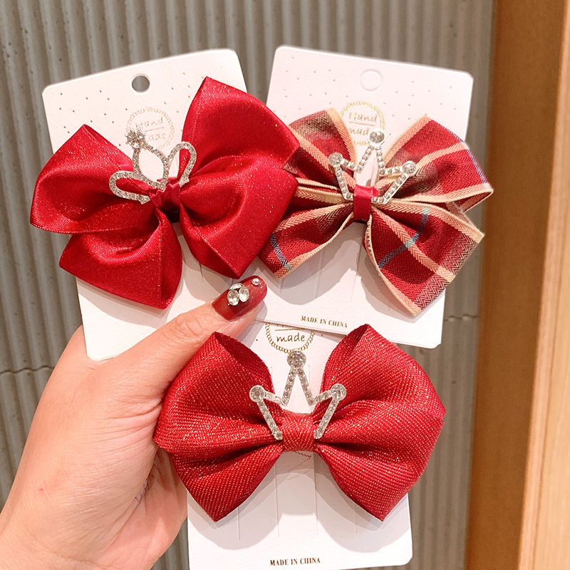 childrens korean cute red bow crown hair clip