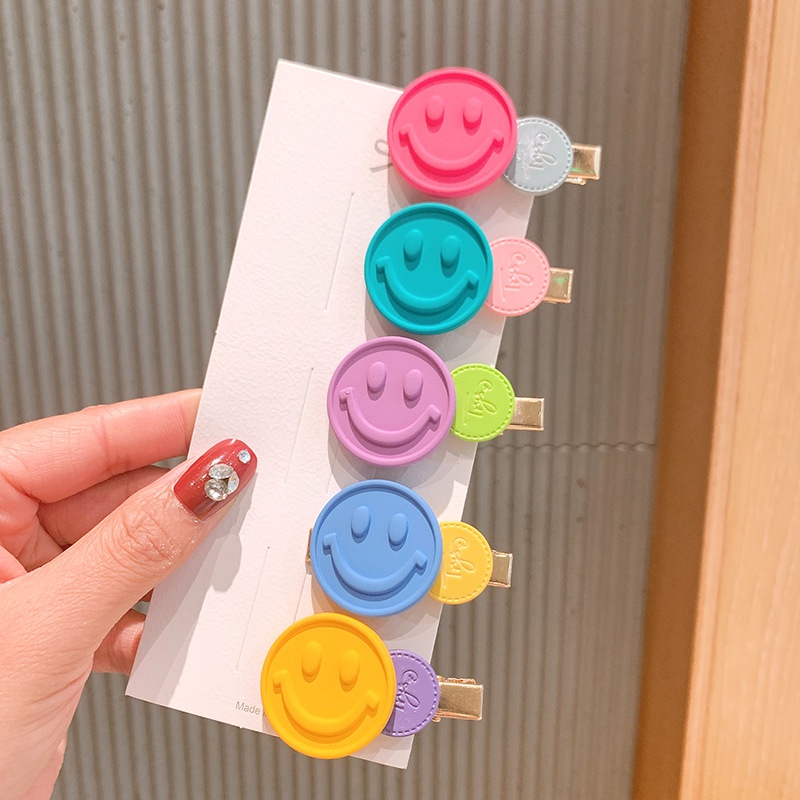 Wood grain new childrens hit color color smile hairpin