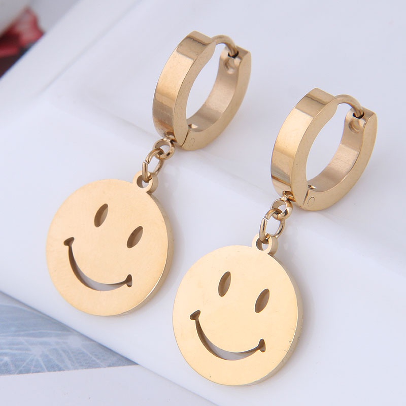 Korean style fashion simple smiley face titanium steel earrings