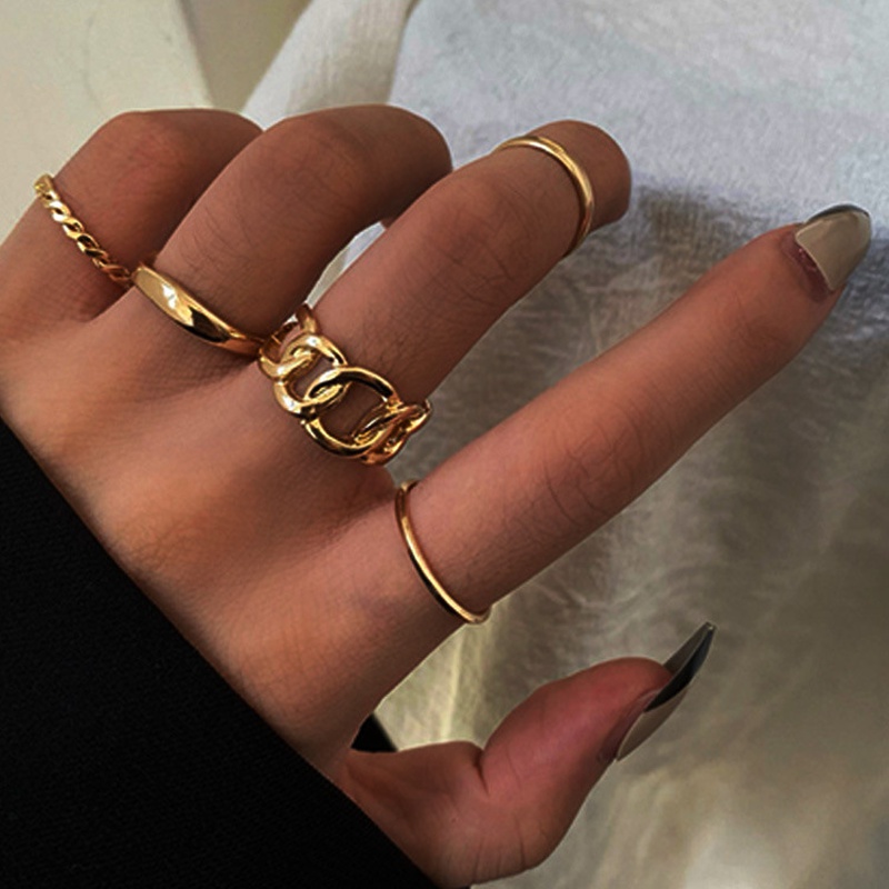 fashion open geometric alloy ring fivepiece