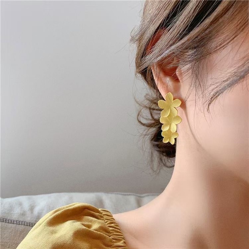 Summer Beach Yellow Threedimensional Flower Earrings