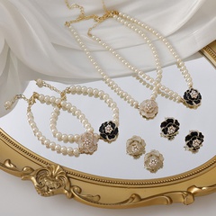 Korean summer pearl camellia flower earrings