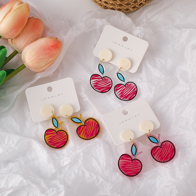 Korean retro simple color handpainted apple earrings