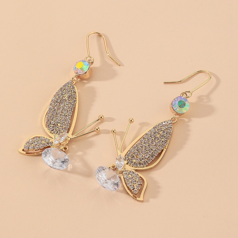 Korean style retro rhinestone crystal diamond butterfly earrings