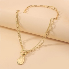 fashion style new double-layer chain OT buckle metal geometric pendant necklace