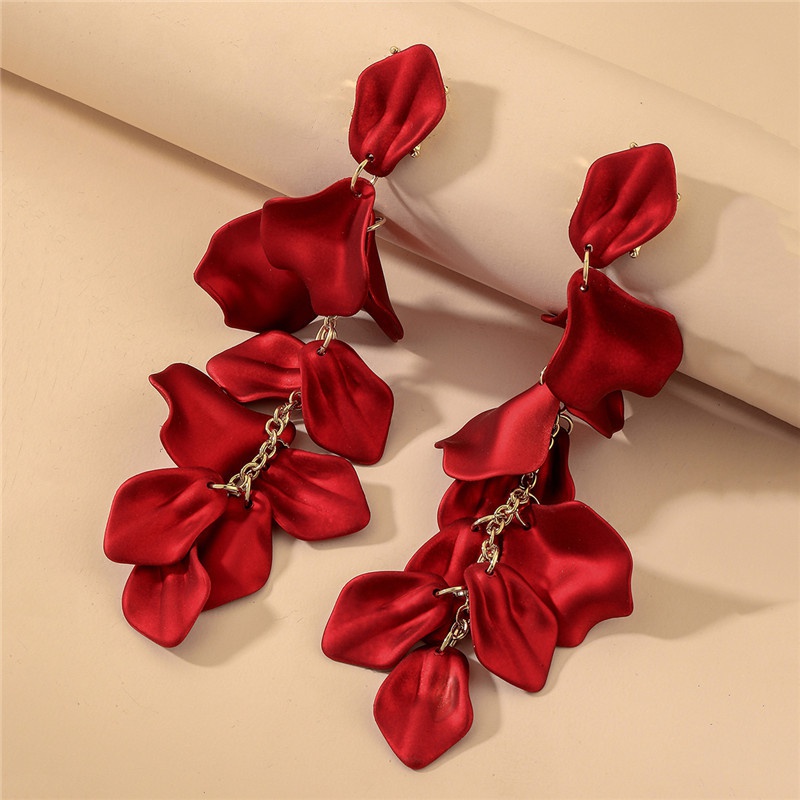 fashion rose petal long earrings