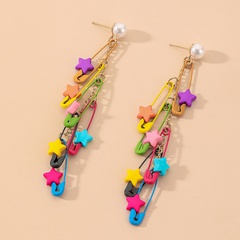 Korean style candy color star paper clip tassel earrings