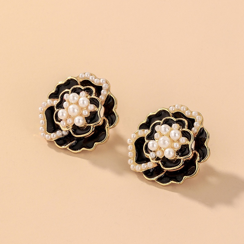 retro pearl camellia earrings wholesale