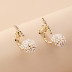 Korean style diamond pearl ball earrings