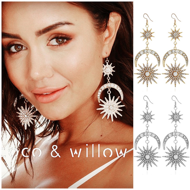 exaggerated fashion rhinestone geometric star earrings