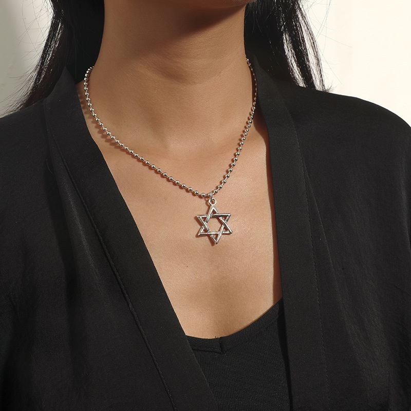 simple personality creative hollow sixpointed star necklace