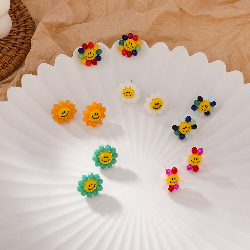 exquisite crystal sun flower smiley face earrings