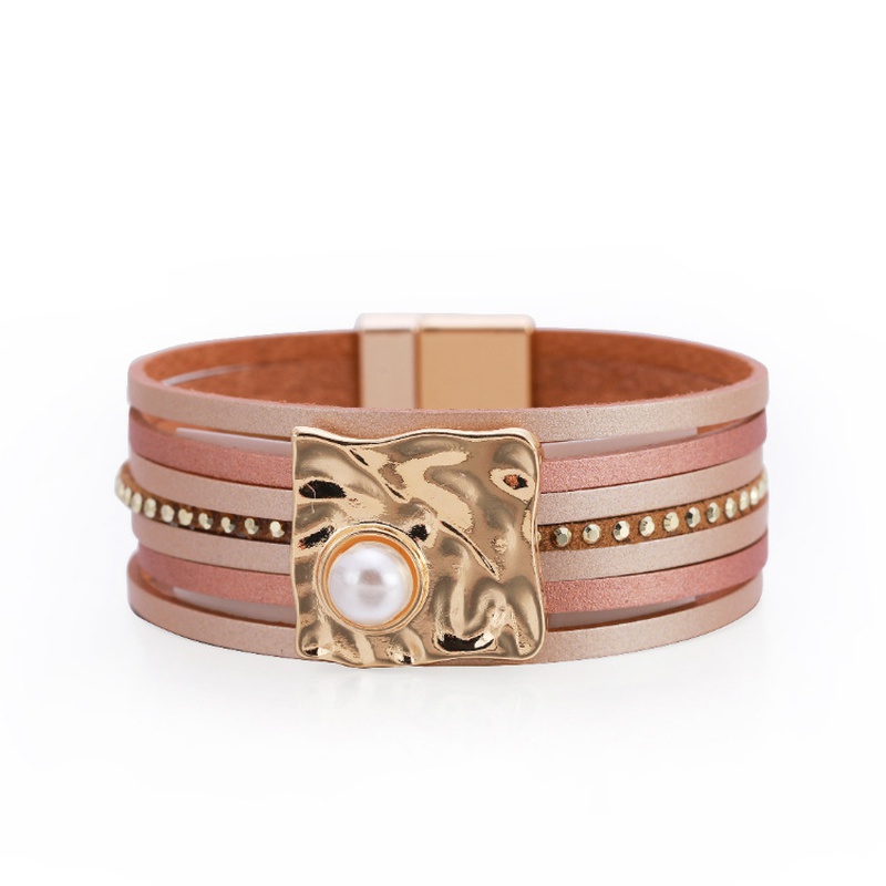 Bohemian Multilayer Leather Clasp Inlaid Pearl Bracelet
