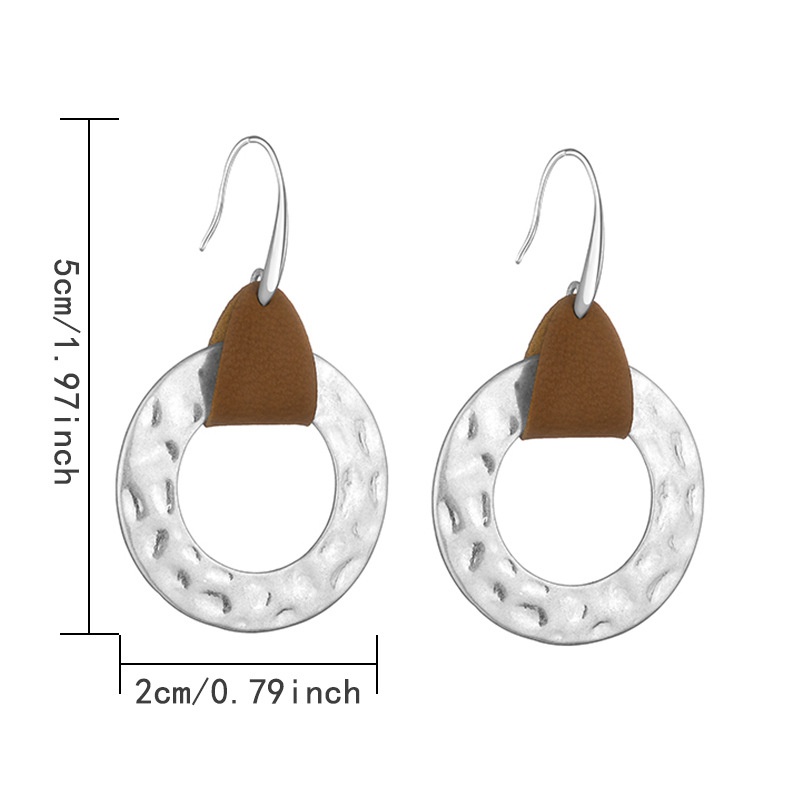 fashion simple concaveconvex round tag leather earrings