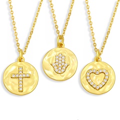Fashion coin cross diamond pendant necklace