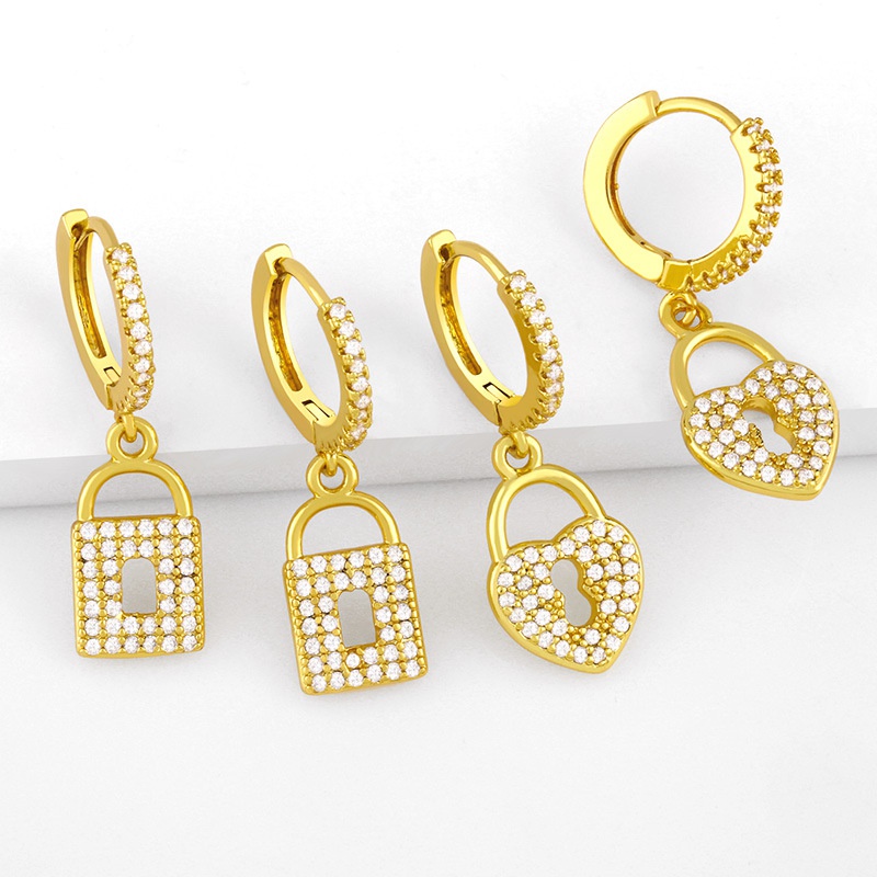 Korean heart lock microinlaid zircon earrings