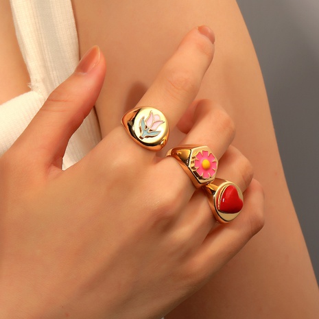 fashion geometric flower multicolor heart ring wholesale's discount tags