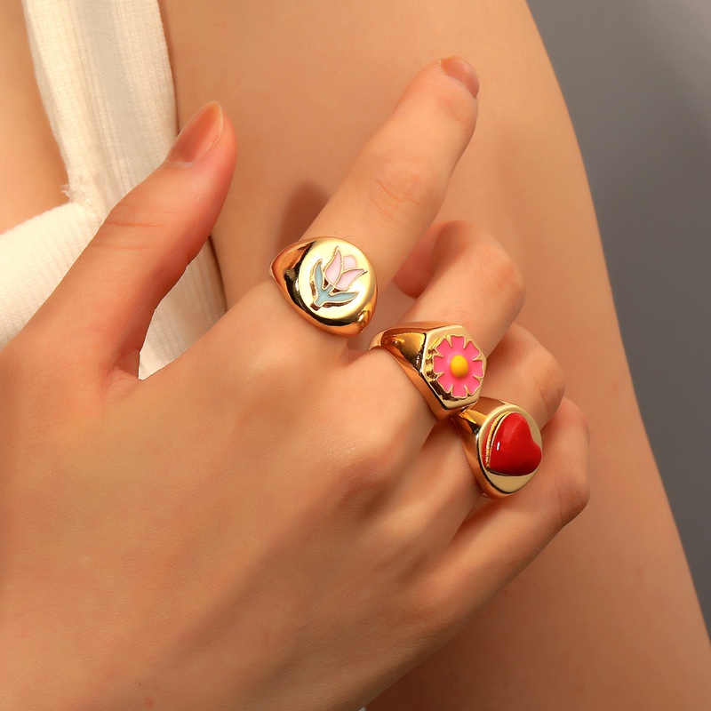 fashion geometric flower multicolor heart ring wholesale