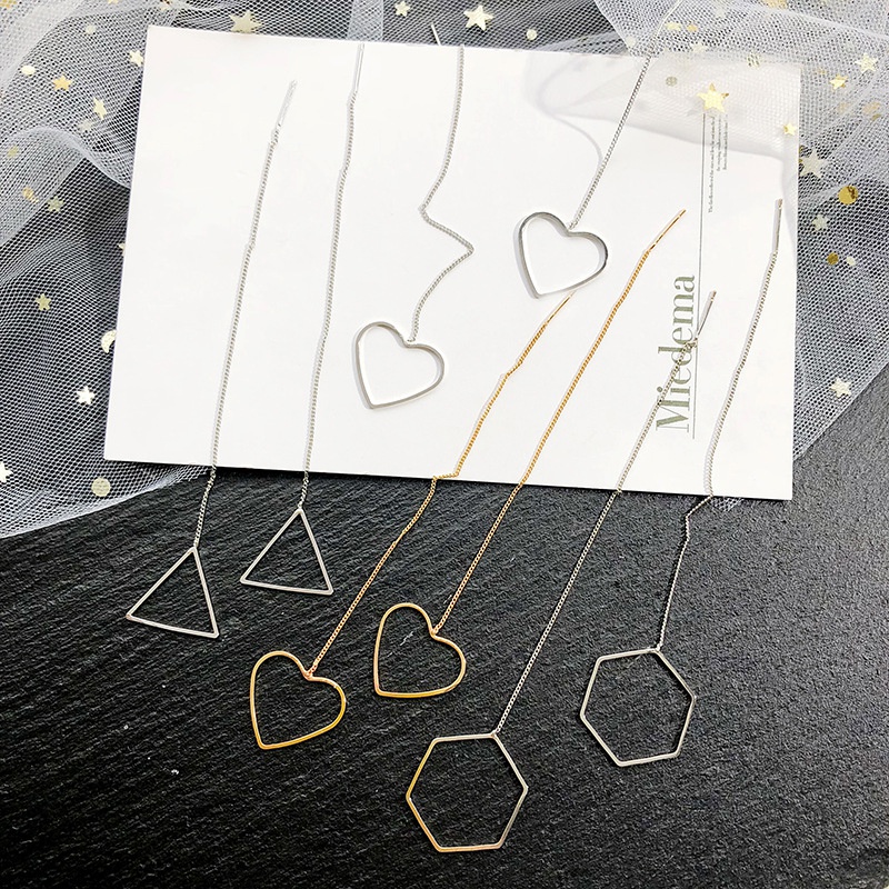 New creative Korean tassel geometric long triangle earrings