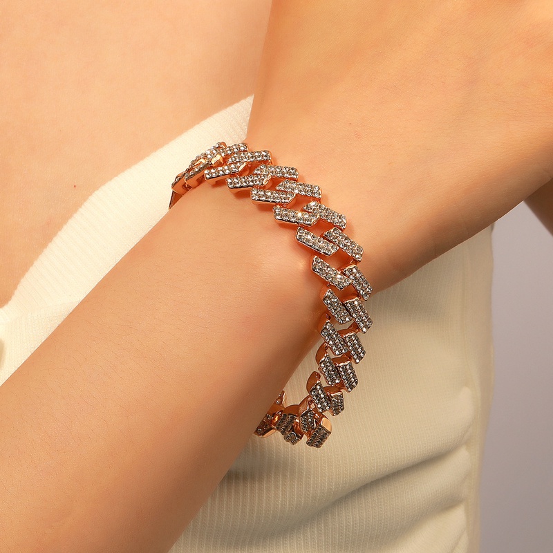 fashion retro hip hop exaggerated diamondstudded alloy bracelet