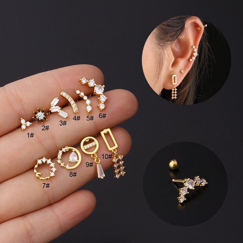 fashion piercing studs zircon copper earrings
