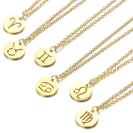 Fashion Hollow 12 Constellation Pendant Titanium Steel Necklace's discount tags