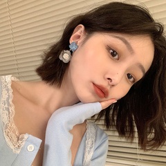 Korean Simple Fresh Ice Blue Resin Flower Earrings