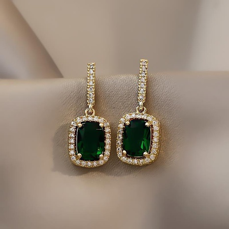 fashion simplicity flashing diamond imitation emerald hypoallergenic earrings's discount tags