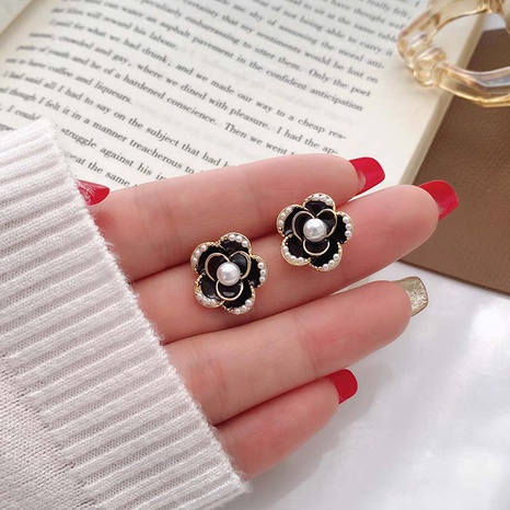 retro black oil drop pearl camellia earrings's discount tags