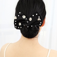 Banda para el cabello con lazo de perlas de tela de color puro de estilo coreano