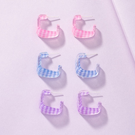 Boucles d'oreilles acryliques en résine à carreaux simples 3 paires d'ensembles en gros's discount tags