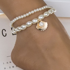bracelet de cheville combiné en deux pièces de perles de coquillage en métal à la mode