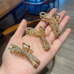 Korean style Metal rhinestone chain cross bows hairpin