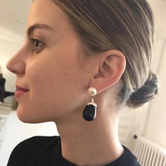 fashion simple pearl black agate earrings