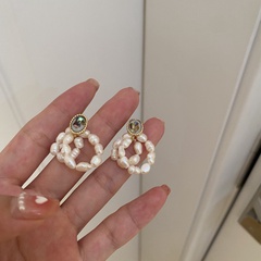 Korean retro simple double-layer pearl circle chain earrings