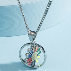 Korean colorful rotating daisy pendant alloy necklace