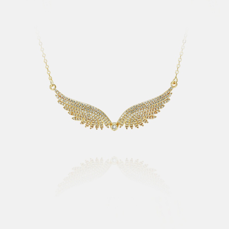 fashion copper goldplated zircon feather necklace