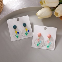 Korean Printed Flowers Transparent Acrylic Earrings