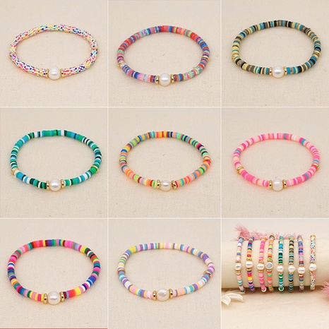 bracelet élastique en perles tranchées en céramique souple de couleur bohème's discount tags