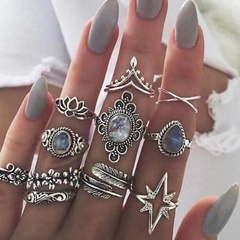 fashion carved diamond starry sky gemstone leaf 11 piece set ring
