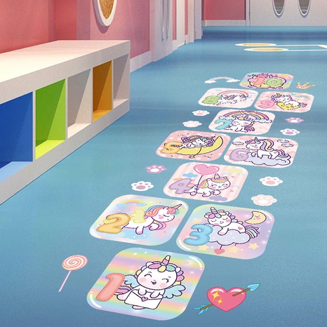cartoon cute unicorn hopscotch children's room wall sticker's discount tags
