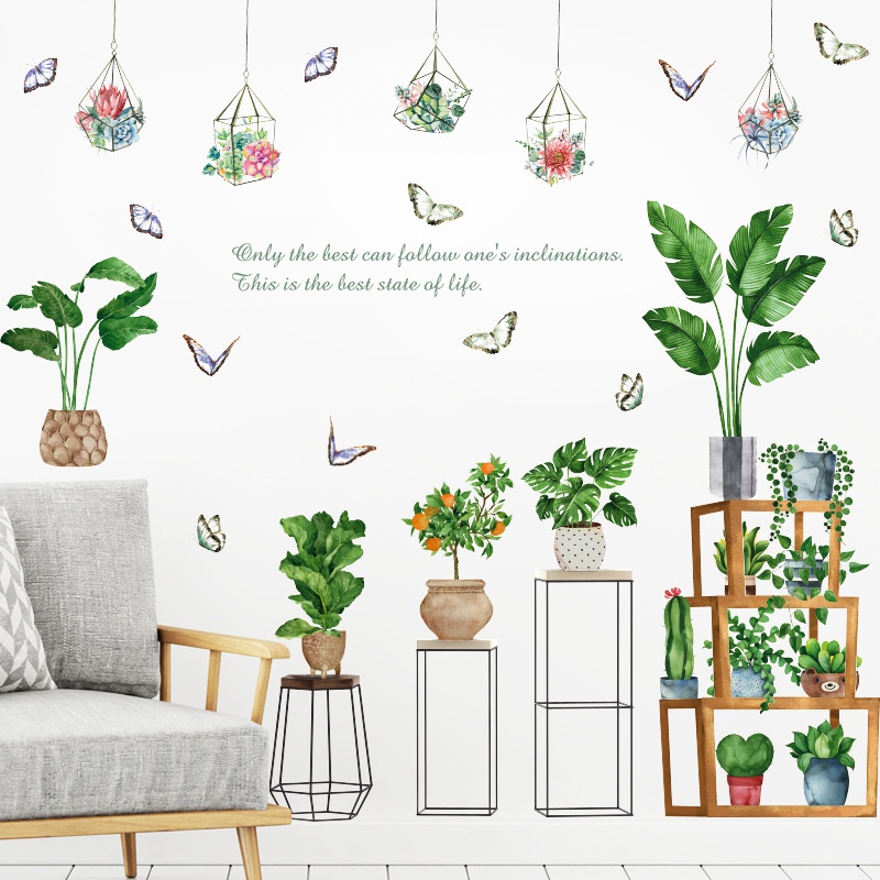 New Green Plant Turtle Leaf Potted Pendant Decorative Wall Sticker